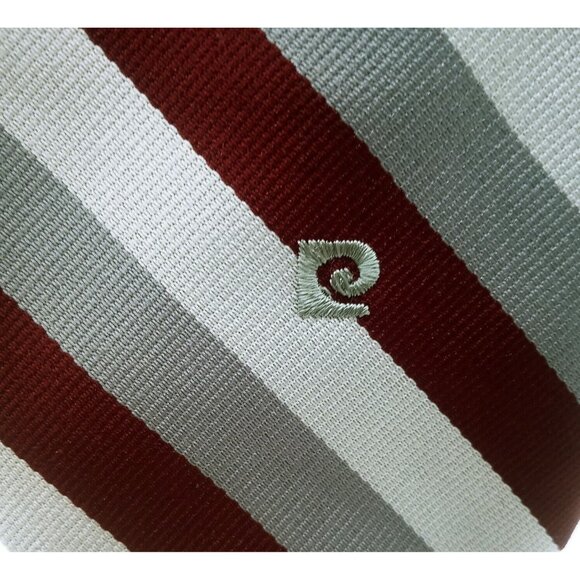Pierre Cardin Paris New York Men's Tie Burgundy Gray Stripes Logo 60" L x 3.25"W - Picture 3 of 13